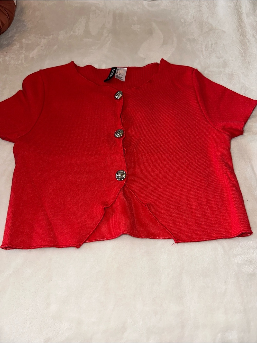 Divided Red Knit Button Cardigan